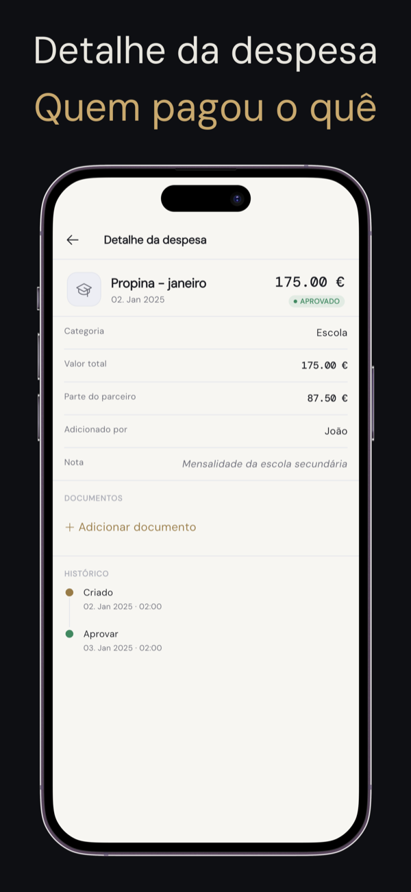 Detalhe de uma despesa com comprovante e estado de aprovação