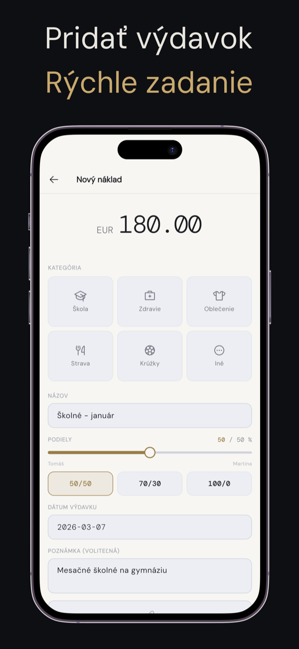 Pridanie výdavku s dokladom